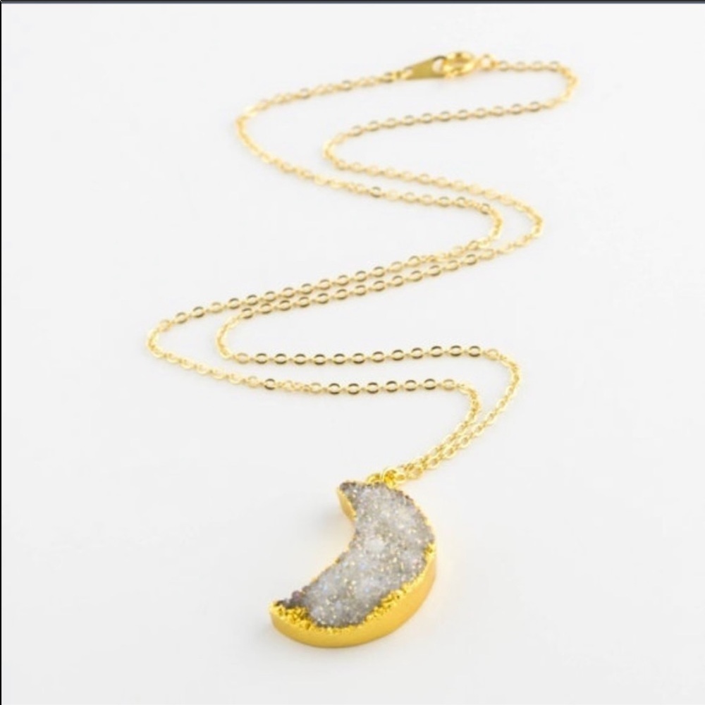 NWOT. White Druzy Quartz Moon Pendant 🌙 - Picture 3 of 6